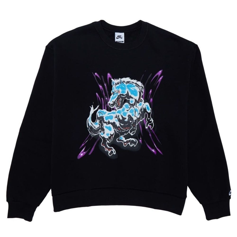 Nike SB Loose Fit Graphic Sweatshirt Horse Print Black Blue — Men’s Size L — NEW